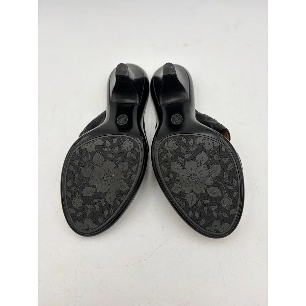 Sofft Slide Sandals Black Leather Embroidered Kitten Heel Women 10M Noel Comfort